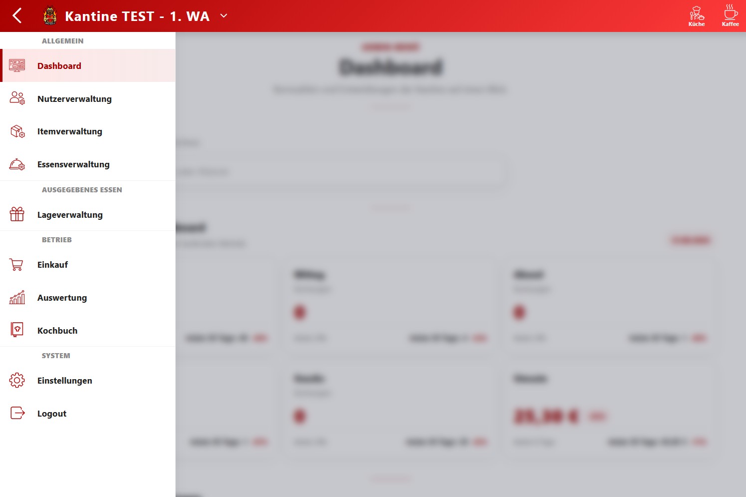 Screenshot der KantinenApp-Verwaltung in der Tablet-Ansicht